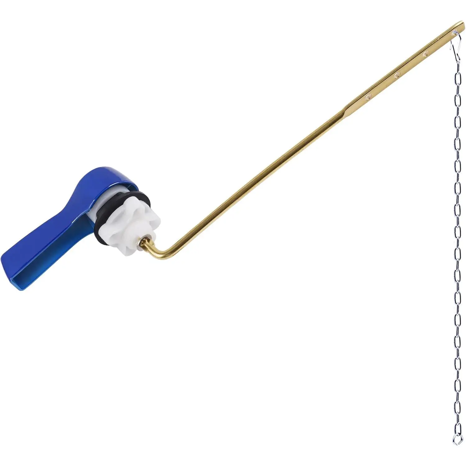 Universal Metal Front Toilet Handle Replacement Kit for Most Toilets, Brass Toilet Flush Tank Control Lever with Stainless Steel Baffle Chain, Blue