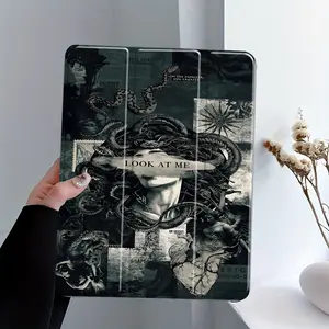 Medusa Collage Vintage Gothic iPad Stand Case, Transparent Acrylic Hard Back Panel With Pencil Slot，Suitable for All models of ipad. Scratch-resistant Ultra-thin Protective Case, Shock-resistant Full Cover Suitable for Offices Schools and Homes