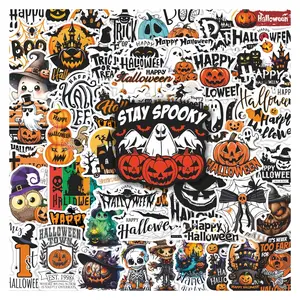 50pcs Halloween Spooky Stickers Pack, Waterproof Retro Halloween Pumpkin & Ghost Icon Decals for Laptop, Water Bottle, Journal & Scrapbook, Halloween & Spooky Aesthetic Lover Gift