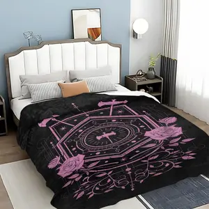 Floral & Cross Pattern Blanket, 1 Count Soft Warm Throw Blanket, Air-conditioned Room Blanket, Warm Nap Blanket for Home & Office