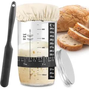 Sourdough Starter Jar, Sourdough Starter Kit with Date Marked Feeding Band, Thermometer, Cloth Cover & Metal Lid,  Sourdough Bread Baking Supplies,  Baking Supplies