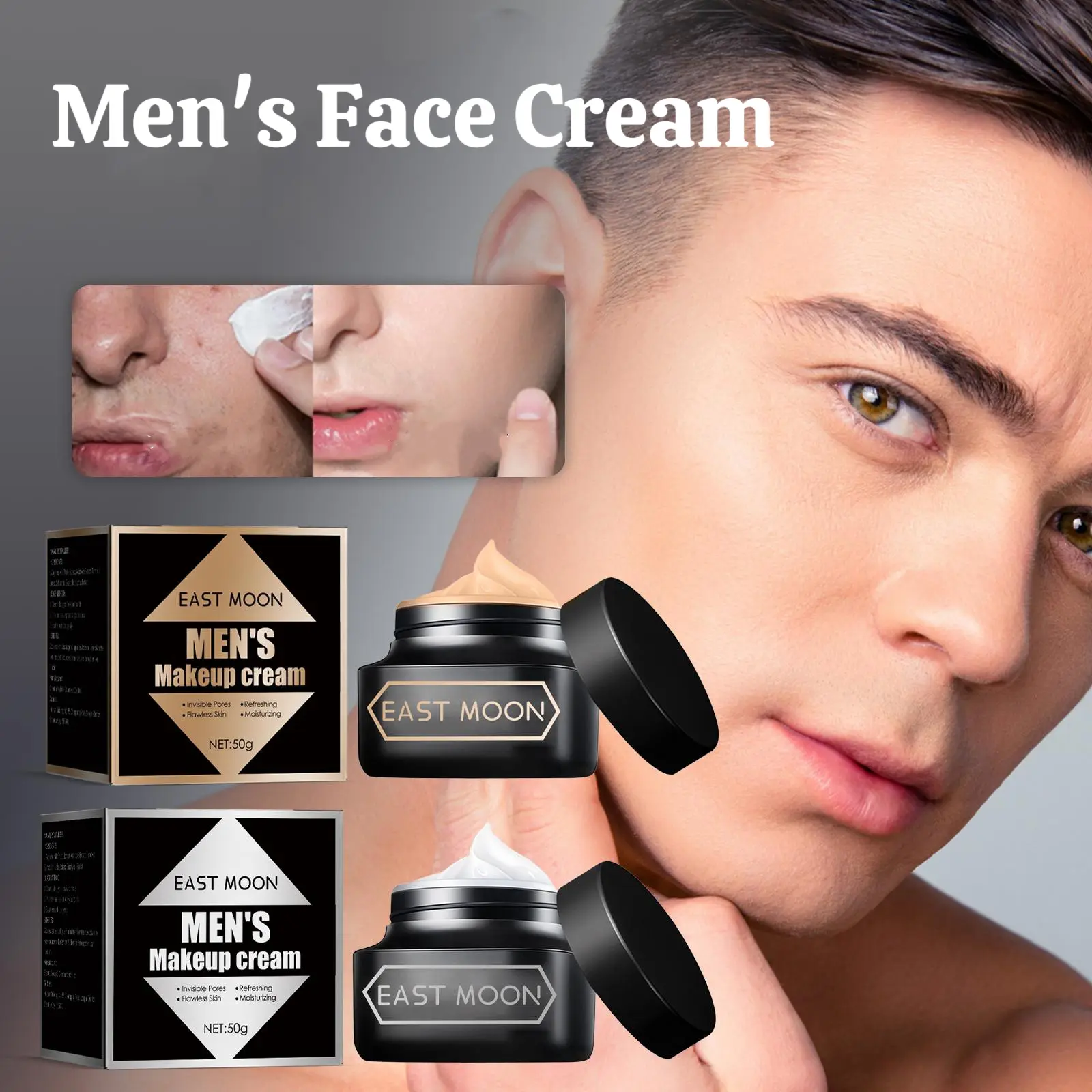 Men’s Tinted Face Cream, Lightweight Natural-Looking Makeup Cream, Buildable Sheer Coverage, Silver or Gold Shade, 50g, NO Makeup Look for Daily Use