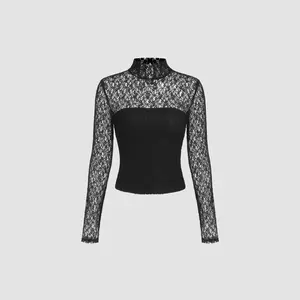 Cider [size 2-10] See-Through Lace High Neck Long Sleeve Top