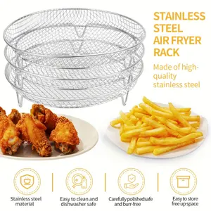 3pcs Air Fryer Accessory Set, Multi-Purpose Stainless Steel Stacking Rack, Dehydrator, Air Fryer Grill, Barbecue Mesh Fryer Accessories, Fruit And Vegetable Fryer Accessories, Grill