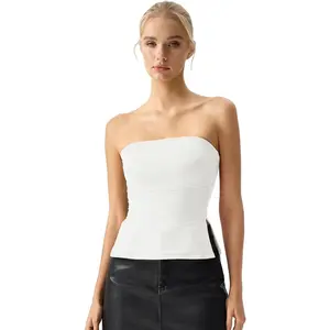QINSEN Women's Tube Top Double Lined Side Split Strapless Bandeau Top Ruched Summer Going Out Tank Tops