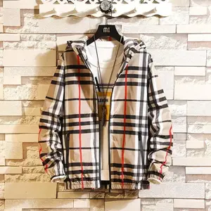 Jacket Slim-Fit Hood Clothes All-Matching Spring Men's Plaid Coat Hoodie Menswear Sweatshirts Tops(Sheets)