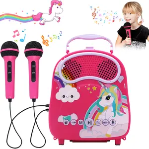 Two Microphones Karaoke Machine For Kids Wireless Speaker for Children Unicorn Pic Toddler Singing Karaoke Toy Christmas Toys For 6+ Year Old Gifts Mini Bluetooth
