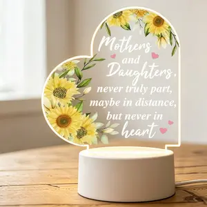 Heart Sunflower Acrylic LED Night Light with Mom-Daughter Quote, LED Lighting Keepsake Gift for Mom for Mother's Day Celebrations, Suitable for Any Room