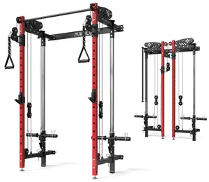 MIKOLO Folding Squat Rack, Wall-Mounted Power Rack with Cable Crossover & LAT Pulldown, 5 Adjustable Modes, Space-Saving Home Gym Equipment Foldable Metal Exercise Portable Exercise Machine Multifunctional Fitness