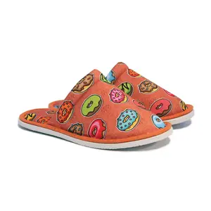 Chochili Women Donut Home Slippers Orange and Green Lightweight Silent Walk Size 7 to 8
