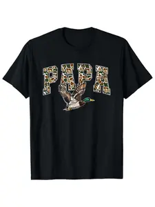 Men'S Camo T-Shirt Featuring a Retro Design with a Flying Mallard Duck And 'Papa' Text Perfect for Outdoor Activities And As a Father'S Day Gift for Dads Who Love Hunting