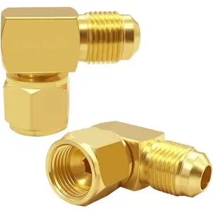 2 count Brass 90 Degrees Swivel Elbow Flare Fitting, 3/8 Flare Female to 3/8 Flare Male Coupler, 3/8" Tube OD SAE 45  Nut Gas Adapter Nipple Pipe Fitting Connector