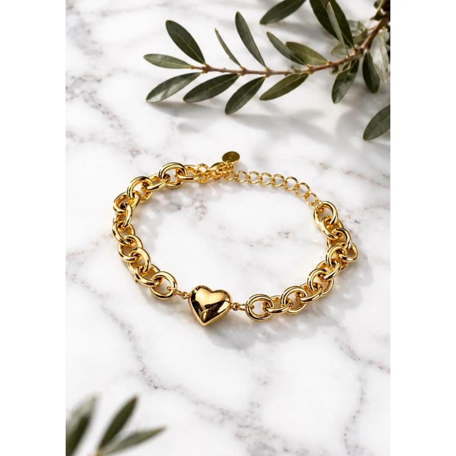 Selena Bracelet — Gold Heart Chain Chunky Link Bracelet