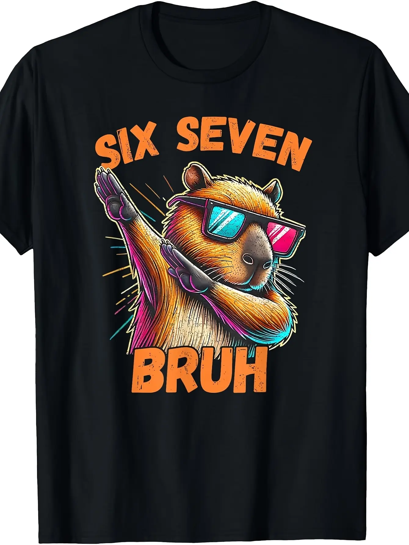 Six Seven Bruh 67 Capybara Vintage Funny Meme Gift unisex soft cotton short sleeve t shirt, vintage graphic casual tee for men women teens, perfect birthday holiday gift for camping travel gym daily street casual wear