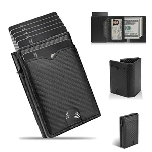 New Minimalist Men’s Slim Wallet,RFID Blocking, Pop-Up Card Holder with 10-12 Cards Capacity, Leather Trifold with ID Window &Cash Slot