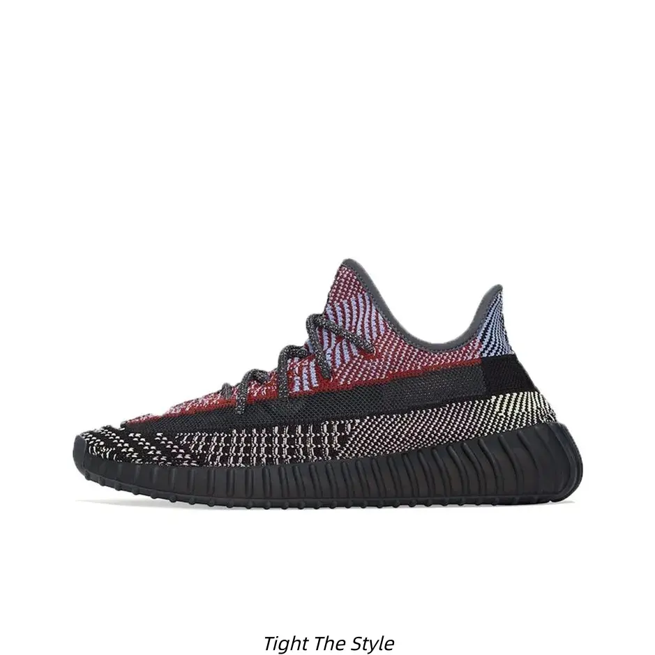 Multicolor Red Black Marled Knit Sneakers Solid Black Cushion Sole Unisex Breathable Walking Trainers