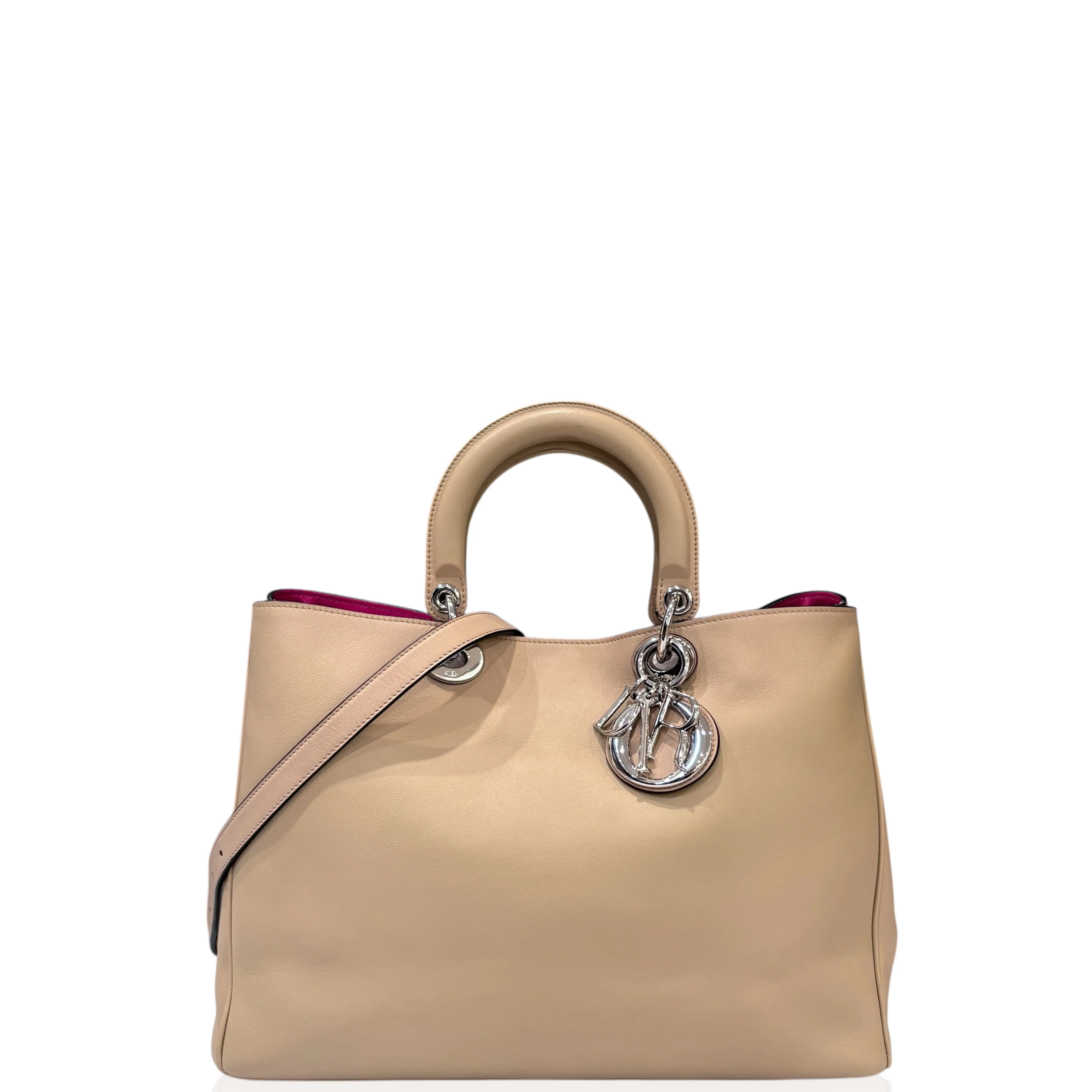 Pre-owned Dior Leather tote bags Large Diorissimo Tote Calfskin Natural Tan (qy040126f9)