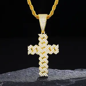【P259  Livestream】925 Sterling Silver Cross Pendant Necklace With D VVS Synthetic Moissanite Iced Out Bling Necklaces UCCIYO Men Women Hip Hop Jewelry Gift