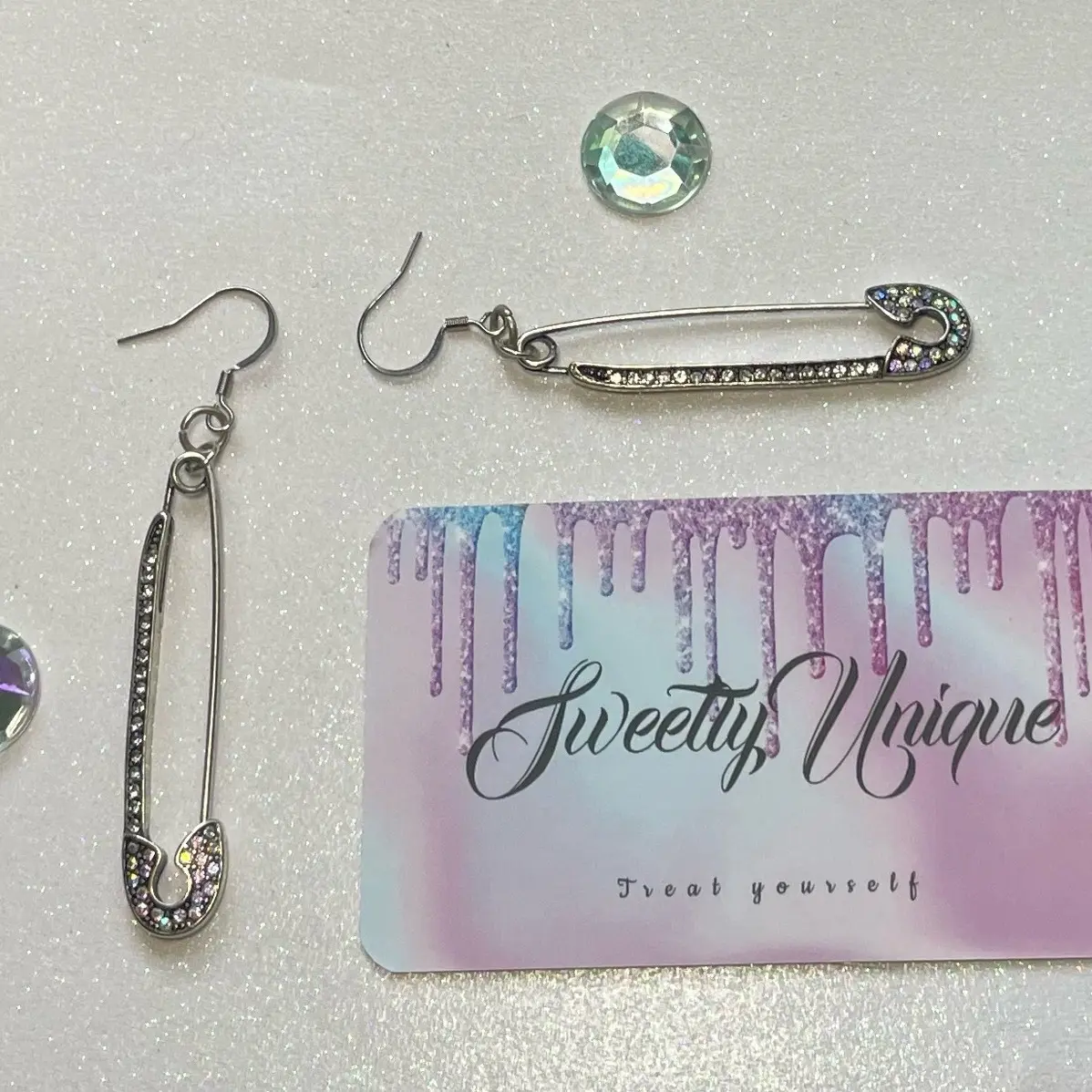 Women's Jeweled Safety Pin Earrings - Fashion Accessory