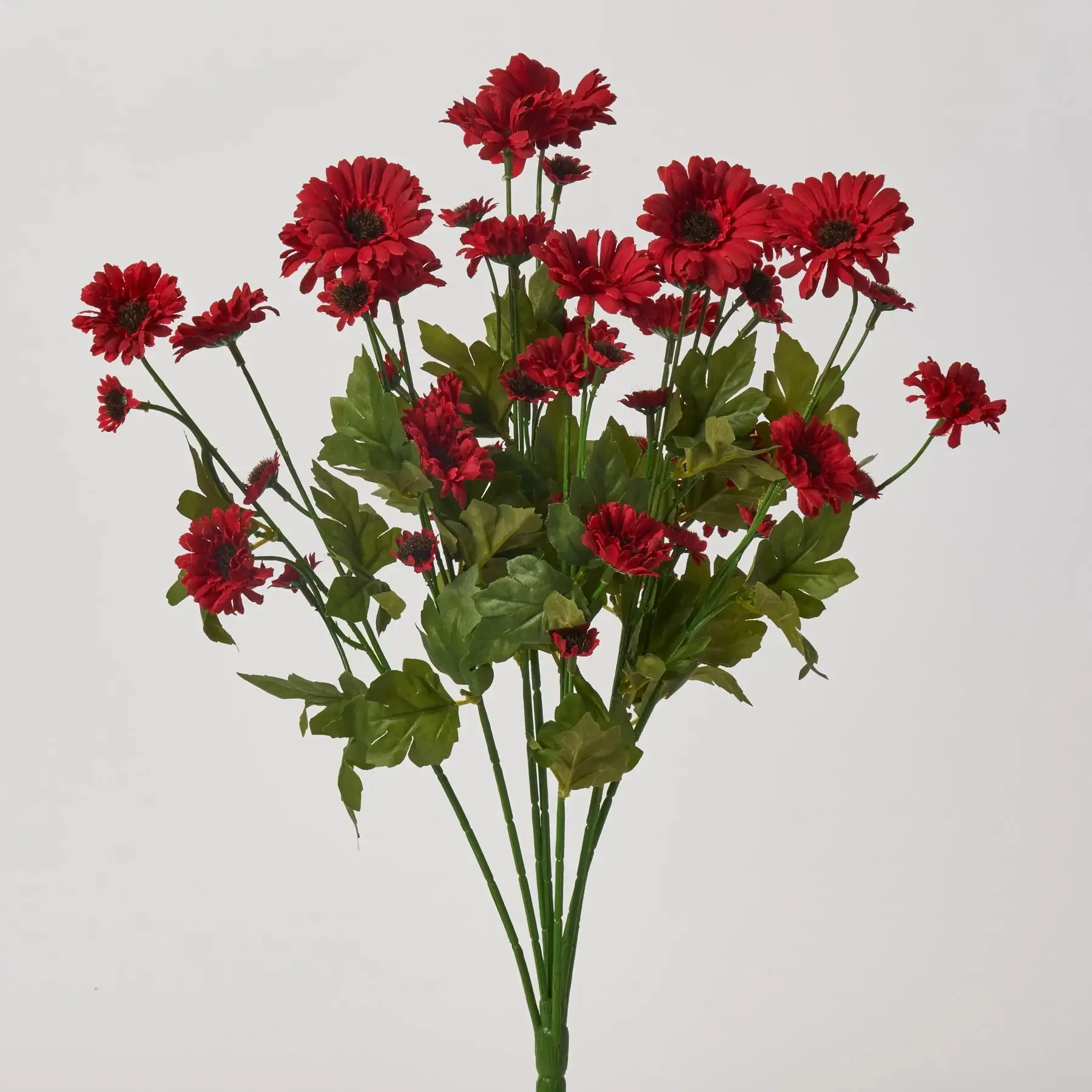 Venetian Red Mini Gerbera Daisy Silk Flower Bush - 21 in Tall, 11 in Wide, 5 in Diameter, Wired Stems with Leaves, Home Decor Centerpiece for Tables