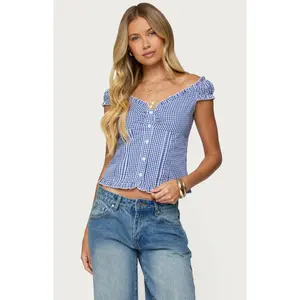 Edikted Women's Dorothie Gingham Button Up Top