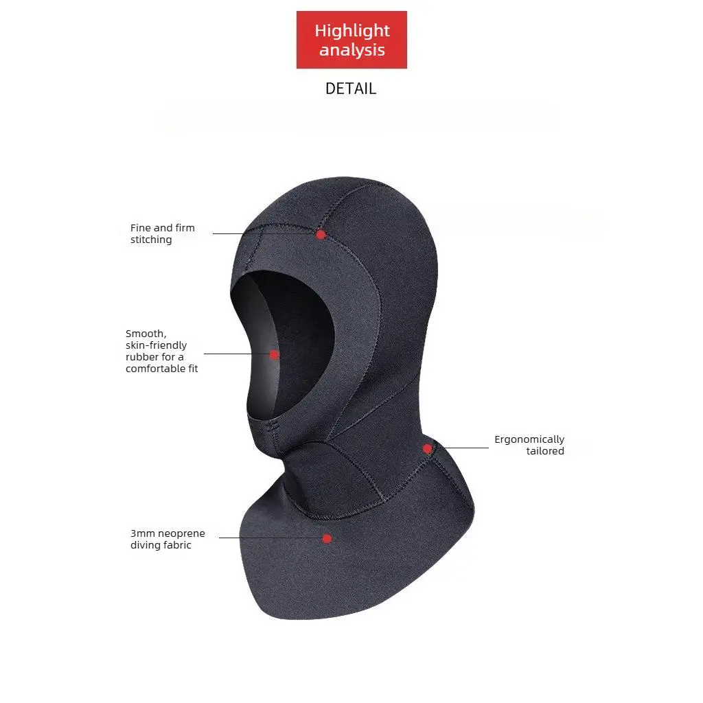 3mm Neoprene Diving Hood, Low-Profile Full Head Cover for Cold Water Protection - Diving Gear for Spearfishing & Underwater Sport, 3Mm Black S, 3Mm White L
