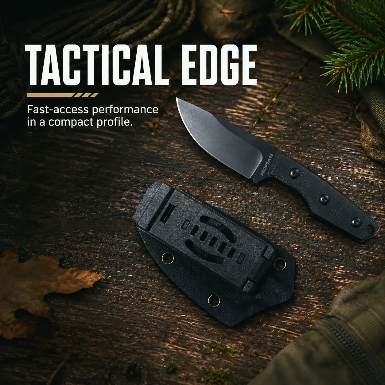 HOPIAN Torpen Knives Tactical Fixed Blade Knife, 6.14 Inch 14C28N Black Coated Steel Blade, Black Micarta Non-Slip Handle with Adjustable Kydex Quick Draw Sheath, Full Tang Survival Knife for Hunting, Camping, Hiking, Bushcraft&Everyday Tactical EDC Carry