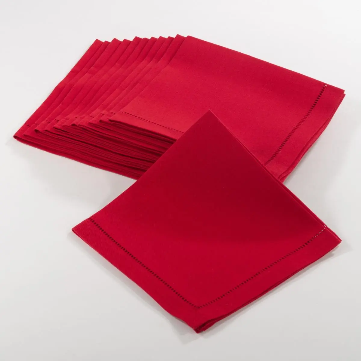 SARO 6301.R20S 20 in. Square Classic Hemstitch Border Dinner Napkin Red - Set of 12