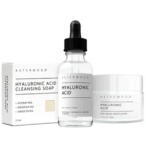 Asterwood Minimalist Collection | Hyaluronic Acid Skincare Set | Cleansing Bar + Serum + Moisturizer | Hydrating, Anti-Aging & Plumping