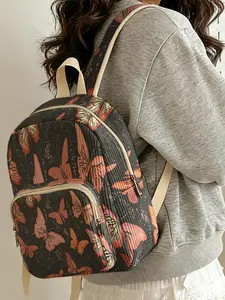 1 piece of 2D printed lady's backpack with butterfly print pattern, chenille texture + layered storage + lightweight and easy to carry|Perfect for students to go to class/shopping/short trips|Combines atmosphere with practicality