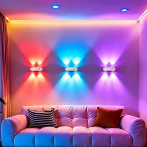 2-pack Wireless RGB Motion Sensor Wall Lamp Set, Smart Dimmable Night Light,  Long-Lasting Battery, USB Rechargeable Magnetic Ambient Lights for Bedroom, Cabinet, Desk & Cozy Home Decoration, Best Choice for Party & Holiday Gifting