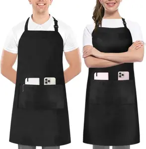 Kitchen 2 Pack Bib Apron, Adjustable with 2 Pockets, Water and Oil Resistant, Cooking Kitchen Chef Apron for Women Men