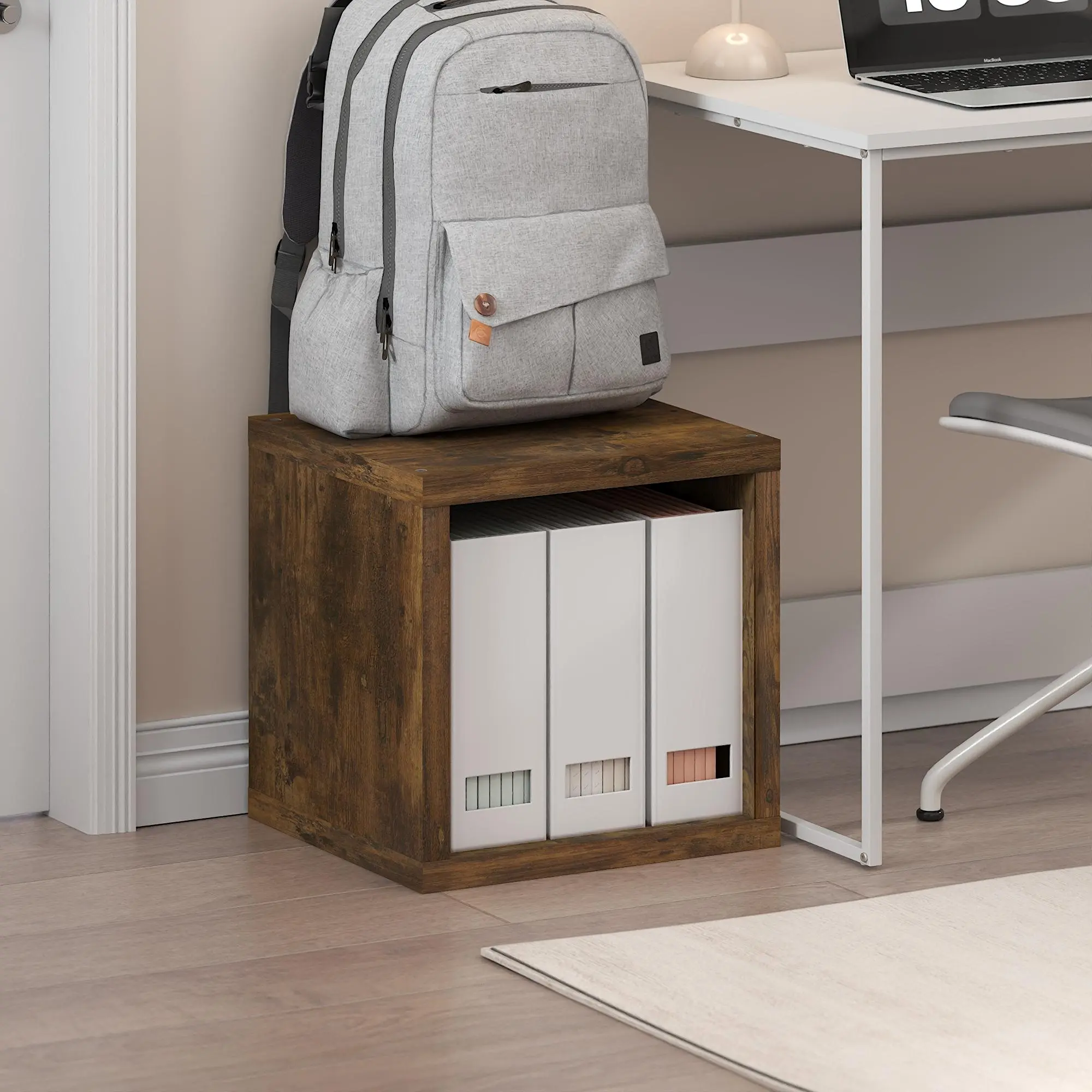 Cube Shape Small Space Organizer Cubicle Bookcase - Extra Thick Open-Back Stackable Cube Storage, 15.3x15.8x14.6in Amber Pine Indoor Furniture for Living Room, Home Office