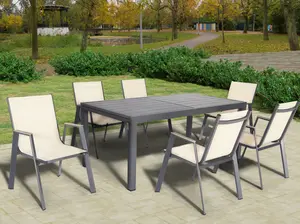 ALFOYARD 7-Piece Aluminum Outdoor Patio Dining Set – Extendable Table with Umbrella Hole, Weather-Resistant Textilene Chairs,