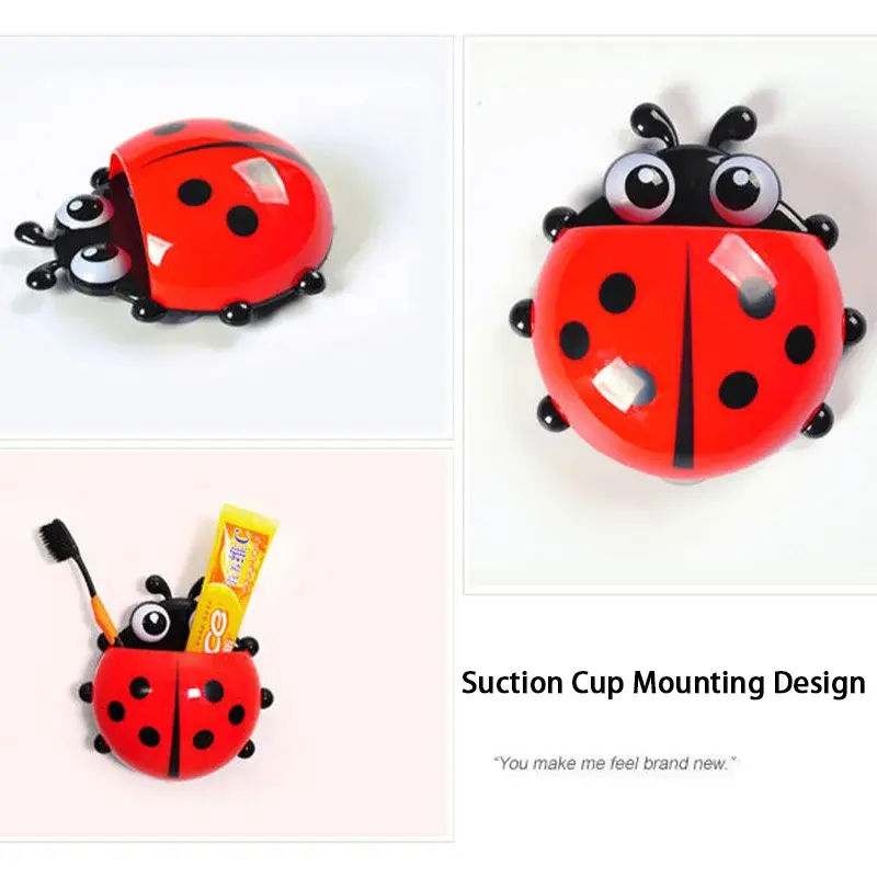 1pc Cute Suction Cup Toothbrush Holder,Creative Seven-Star Ladybug Pen Storage Holders,Children Brush Teeth Bathroom Accessories Light Wall