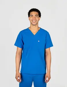 Paris Three-Pocket Men's Royal Blue Scrub Top
