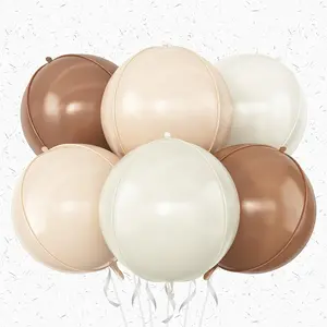 6 Round Aluminum Foil Balloons, 4D Spherical Balloons, 22.0 Inches, Cream Caramel Chocolate Color, Perfect for Birthday and Proposal Party Decorations, Balloon Party Supplies