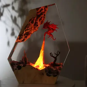 Epoxy Fire Dragon Resin Lamp,Handmade Resin Night Light Fantasy Decor for Home & Office,Cool Dragon Lovers Collectibles Unique Birthday Gifts for Him Adults,Men & Gamers