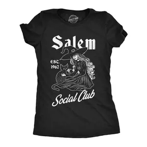 Womens Funny T Shrits Salem Social Club Sarcastic Halloween Witch Graphic Novelty Tee for Ladies Funny Womens T Shirts Cute Vintage Fashion Casual Ladies T-Shirt Gift Halloween Tops for Women Funny Introvert Black -