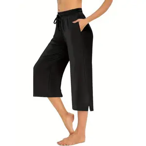 Capri Pants for Womens,Wide Leg Drawstring Lounge Casual with Pockets,Loose Comfy Workout Yoga Capris Evryday Wear Wideleg Black sweatpants sweatpants for men baggy sweatpants Basic Trouser Womenswear Minimalist track pants essential sweatpants,summerwins