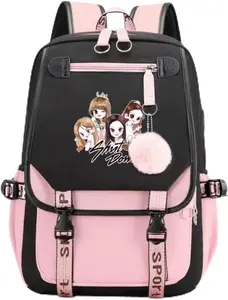 USB Black Backpack Pink Shut Down Korean Casual Backpack Daypack Laptop Bag College Bag ( B1 )