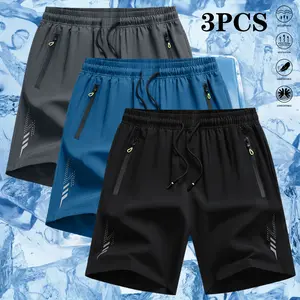 Set of 3 men’s casual fitness shorts—soft, comfortable fabric with lightning print design; a summer wardrobe essential, fashionable and trendy style, ideal for holidays and travel, stylish and versatile.