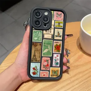 Vintage Stamp Pattern Phone Case, Full Body Shockproof Protection Phone Protective Cover, Fashion Phone Accessories Compatible with iPhone 11 12 13 14 15 16 Pro Max/Pro/Plus