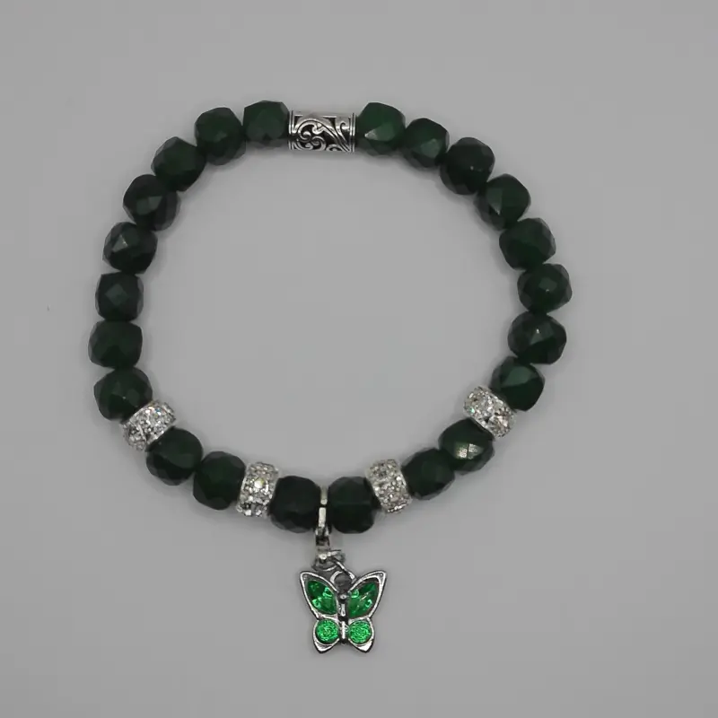 Exquisite AAA+green garnet chalcedony with detachable silvery green butterfly charm.  For love and beauty for this piece is exquisite!