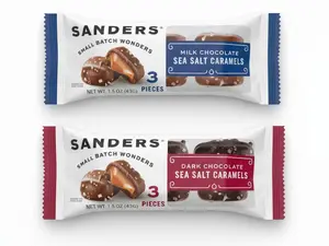 Sanders Chocolate Sea Salt Caramel Duo Milk & Dark 3-Piece Bags 2 Pack Made with Real Cream Butter Snack Bonbon Kosher Certified
