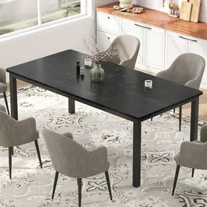 78.7in Industrial    8, Wooden Long Dinner   Mortise Tenon Design, Kitchen   Sturdy Metal Legs,    Home Office Living  dining table with for Room Mobile Standing Desk Wheels Marble