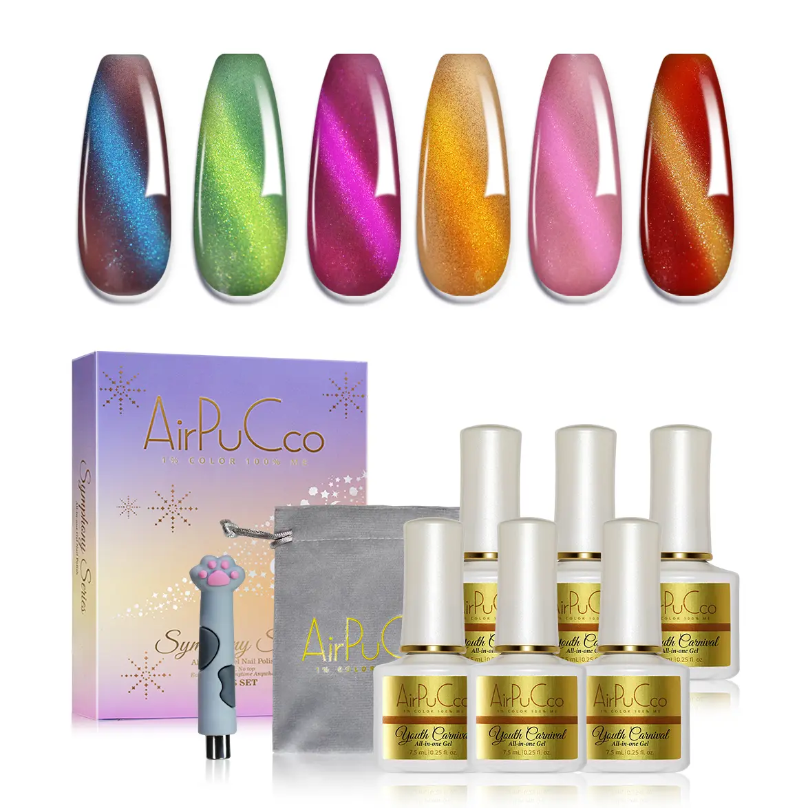 Airpucco All-in-One Gel Nail Salon Polish 6Pcs Set, Halloween nail, Ultra-Portable Compact Design, Soak Off UV Light Cure Nude Gel Polish Kit for Salon & DIY Nail Art at Home