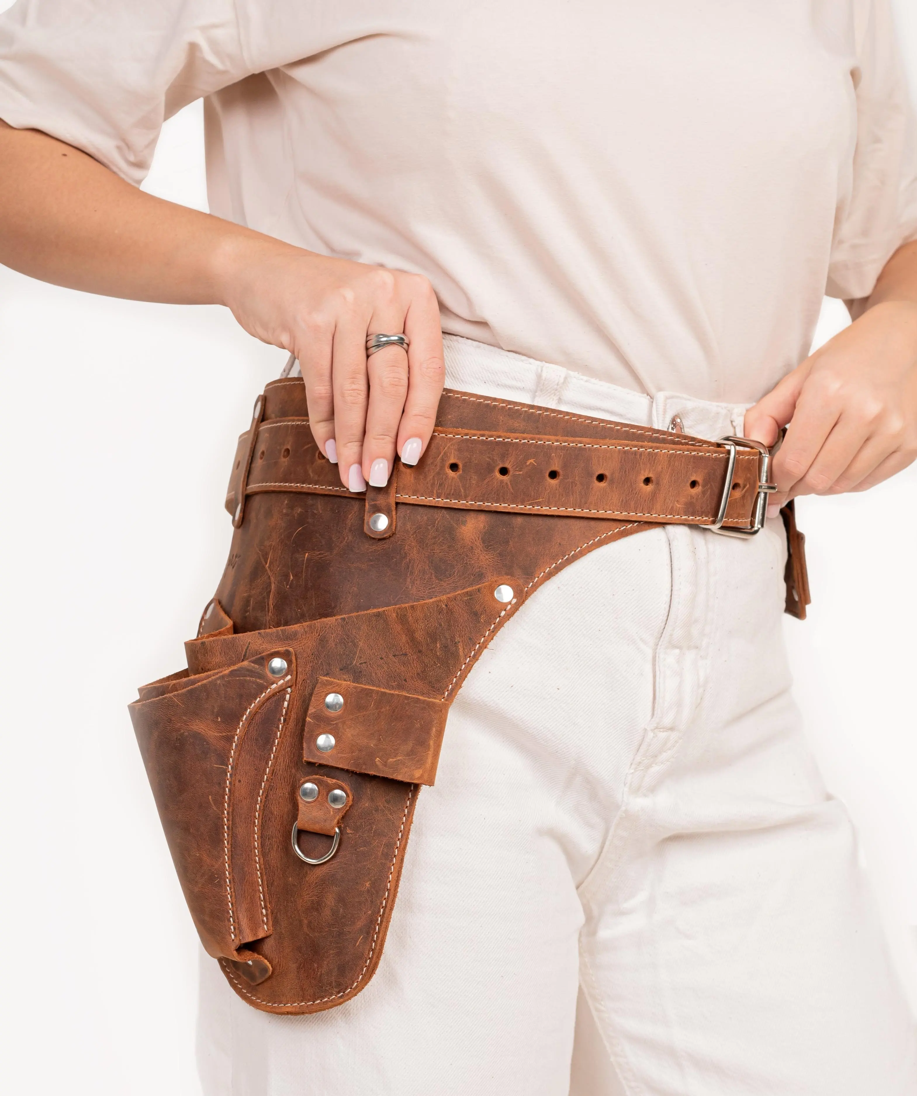 Lero Garden Florist Tool Belt for Men and Women Handmade Leather Belt for Gardening Electrical and Carpentry Work Brown Construction Belt with Multiple Pockets and Comfortable Fit