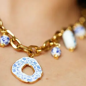 Mykonos Ceramic Necklace – Handmade Mediterranean Style Stainless Steel Necklace