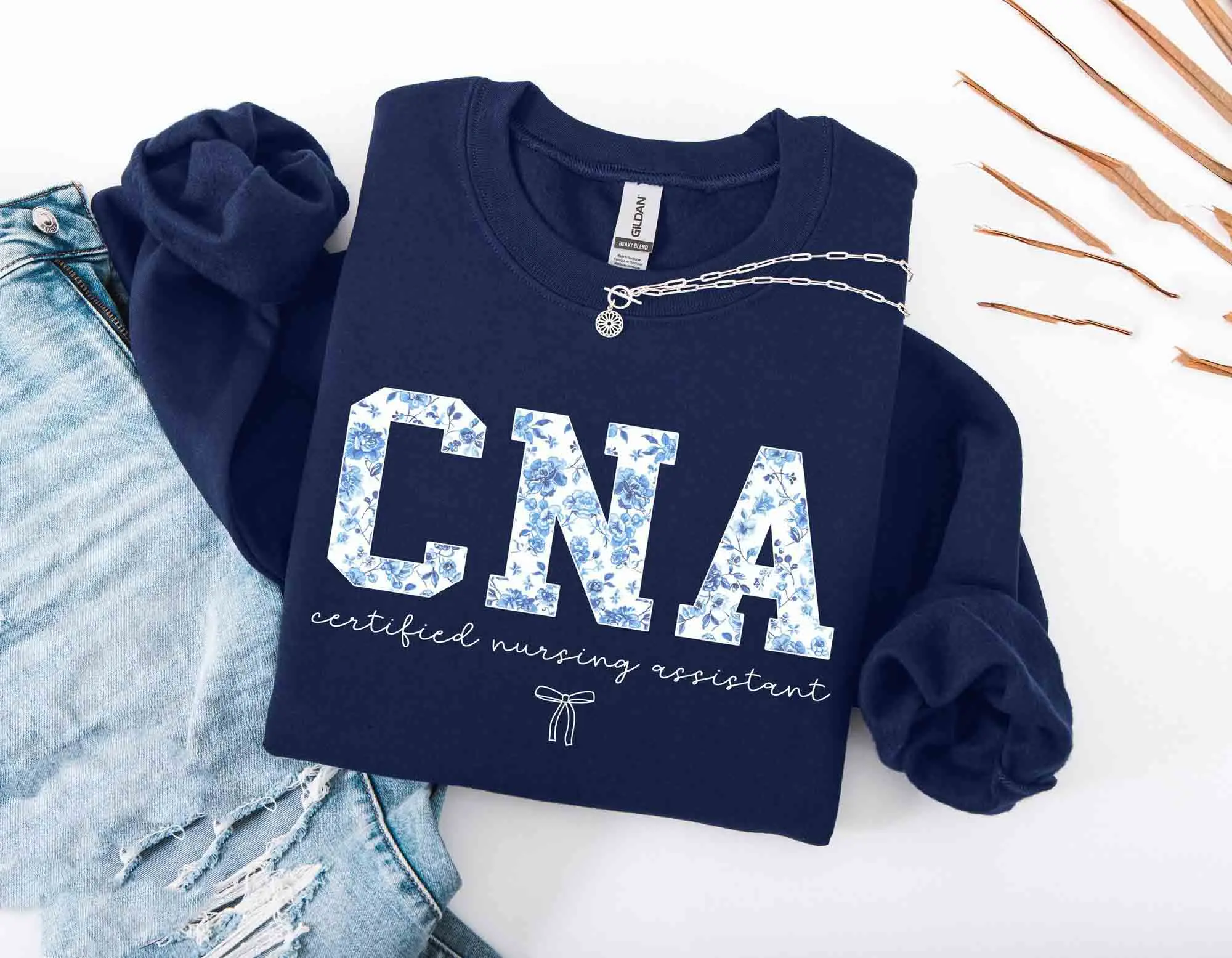 CNA Sweatshirt, Blue Toile CNA Pullover, Healthcare Crewneck, CNA Gift, Nursing Assistant Hoodie, Patient Care Sweater, Cna Gifts